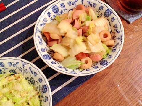 白菜と魚肉ソーセージとちくわ炒め